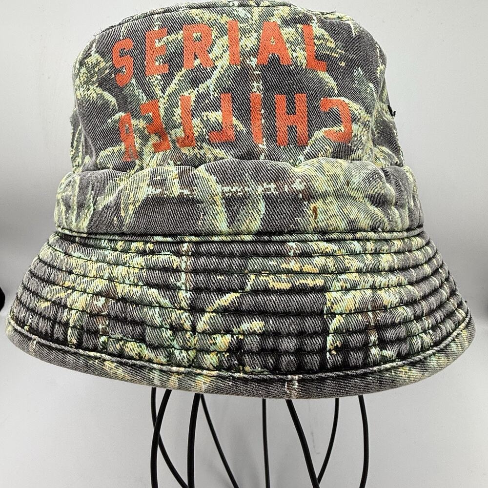 Serial Chiller Green Bucket Hat y2k Hippie Beach Sun Brim Cap Fade Camo Vanguard